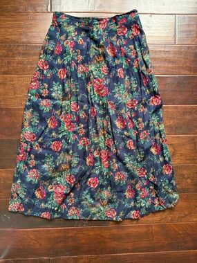 Vintage 90s Koret Floral Midi Skirt Cottagecore Rayon Pleated